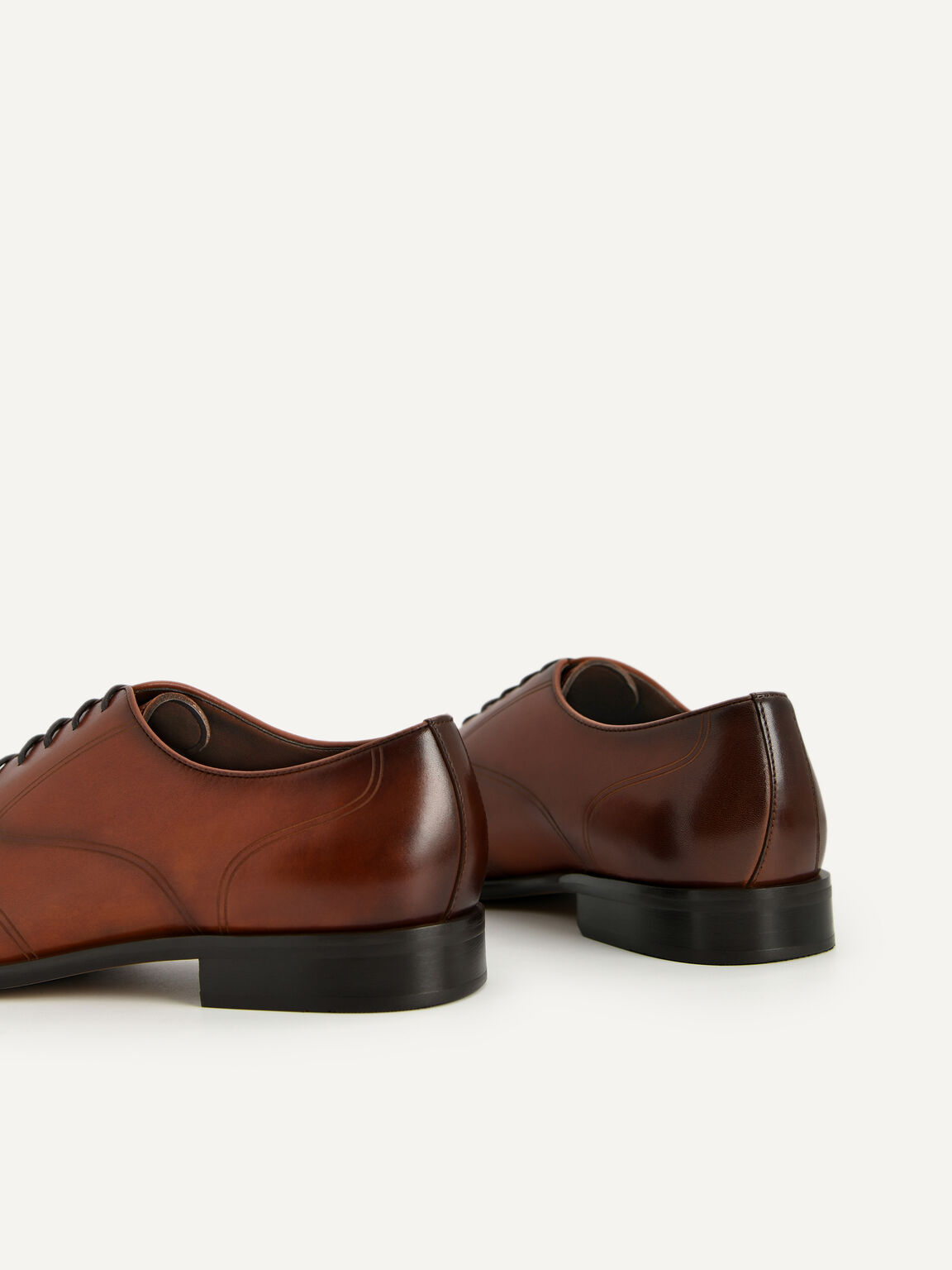 Burnished Leather Derby Shoes, Cognac