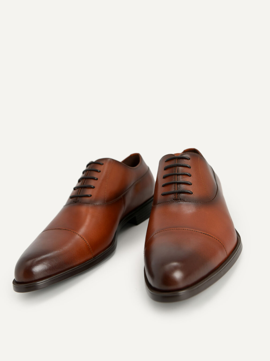 Leather Cap Toe Derby Shoes, Cognac, hi-res