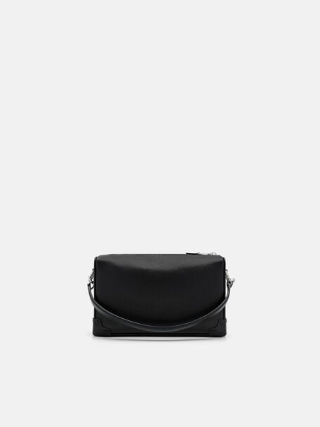 Maven Leather Crossbody Bag, Black Embossed