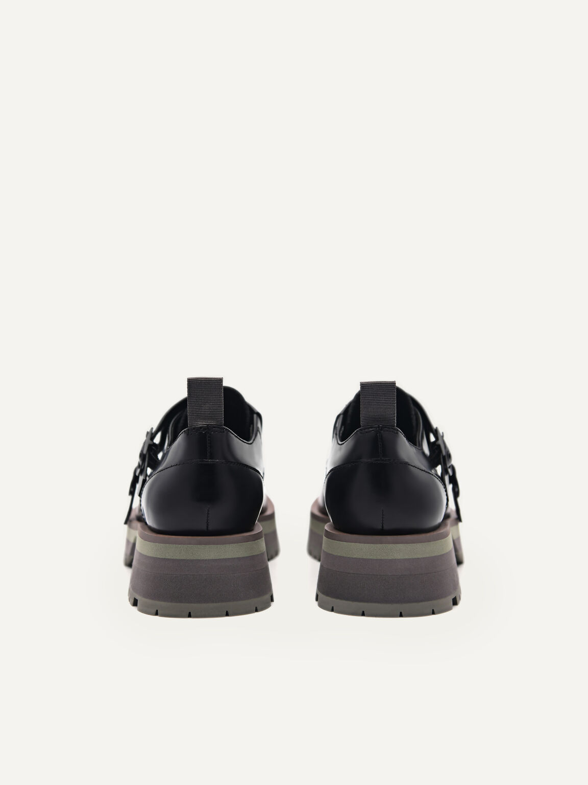 Leather Double Monkstrap Shoes, Black