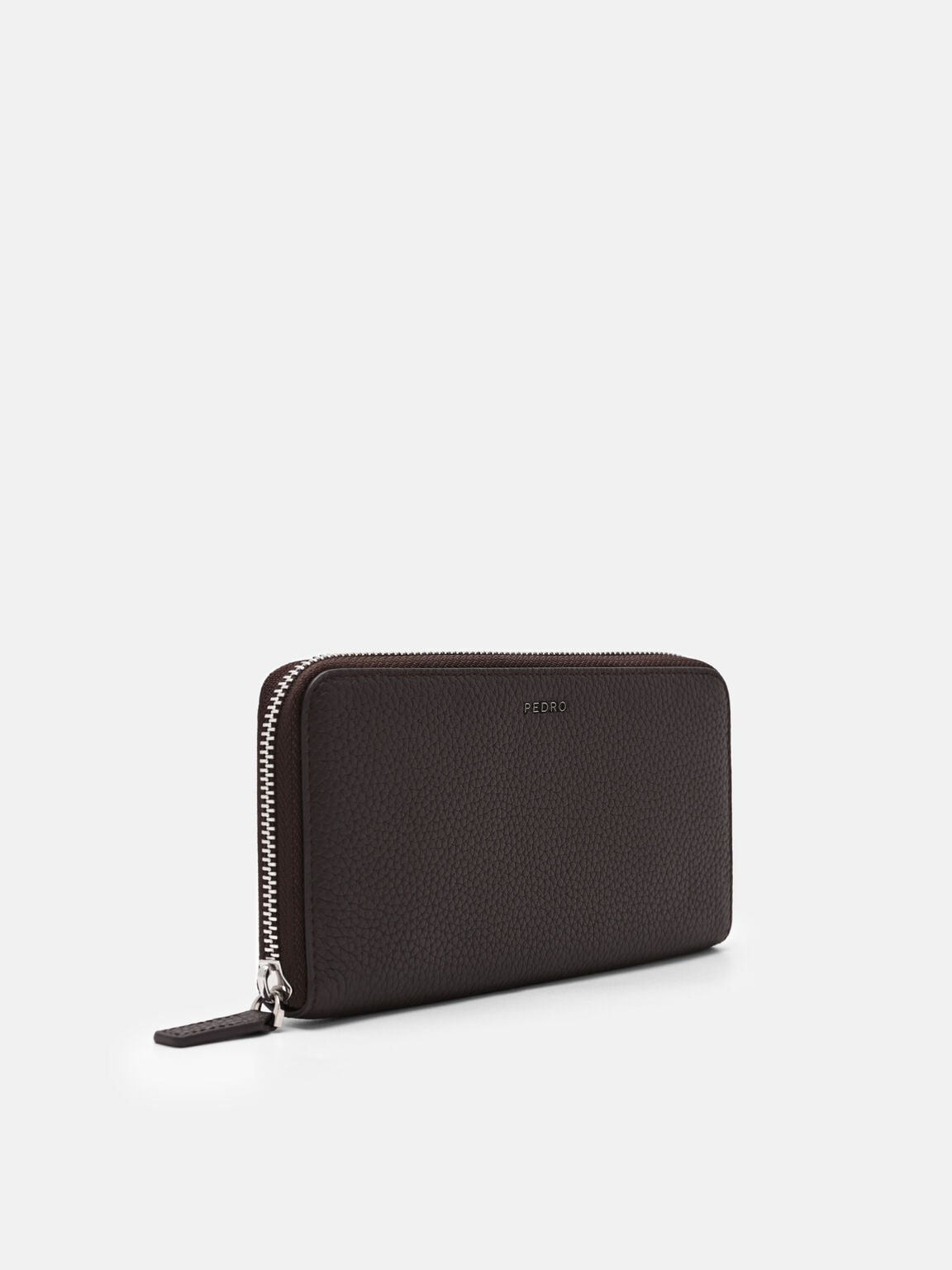 Tumbled Leather Long Wallet, Espresso Brown Tumble