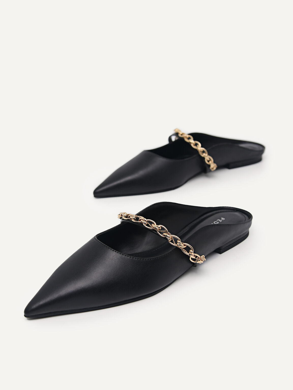 Mules with Chain Strap, Black