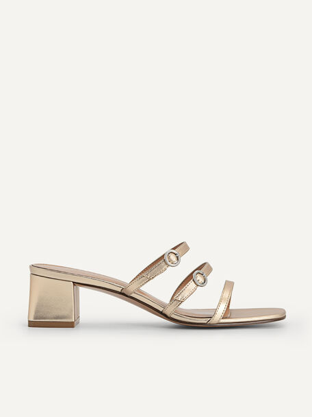 Strappy Heeled Sandals, Gold