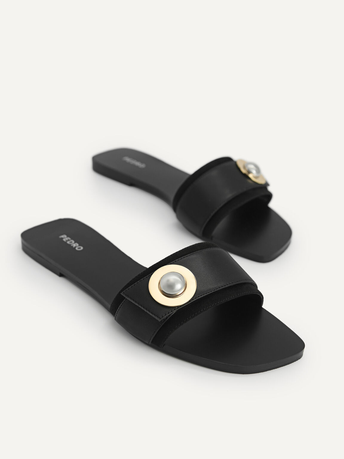 Metal-Embellished Sandals, Black