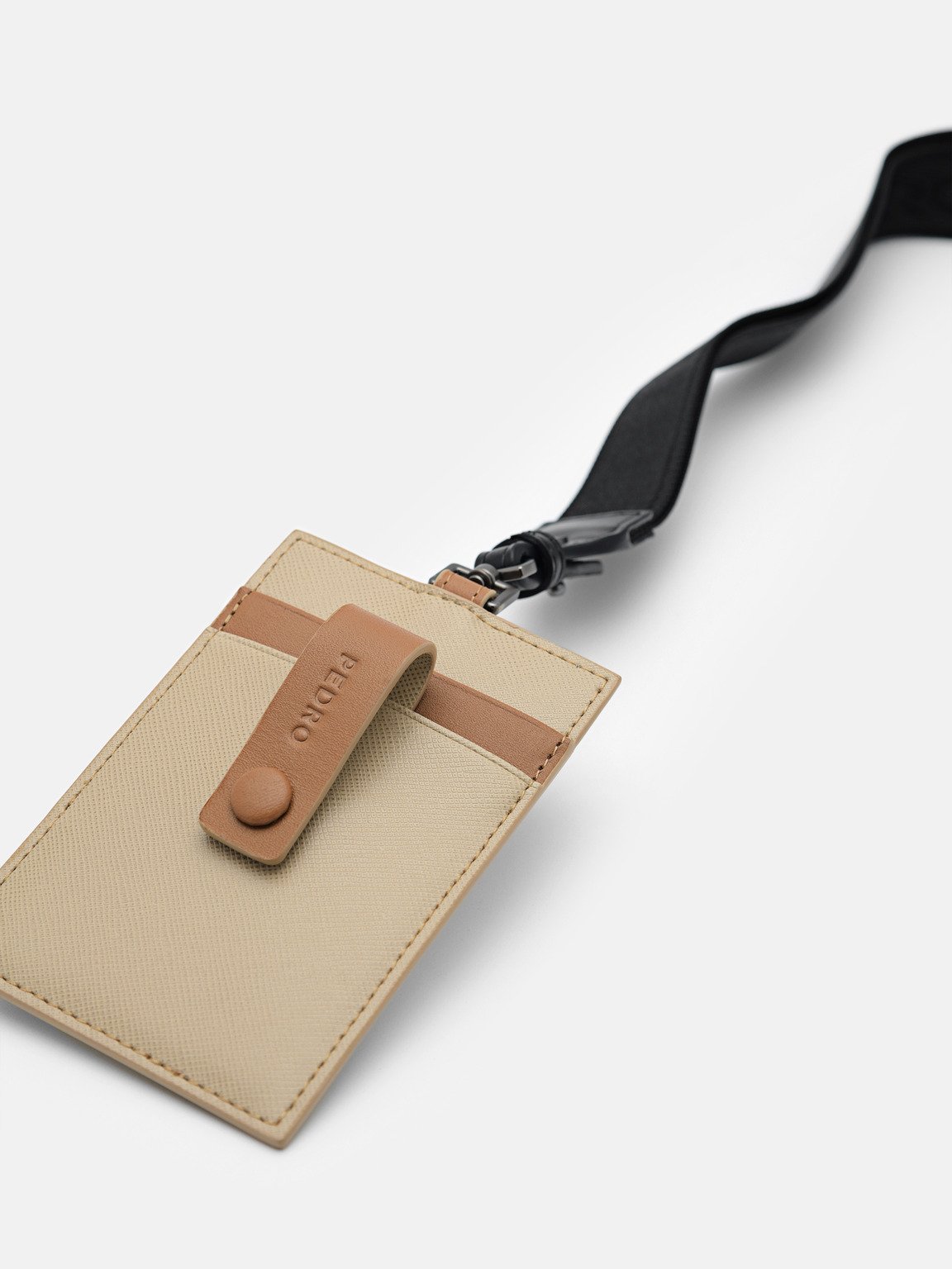 Leather Lanyard Card Holder, Taupe