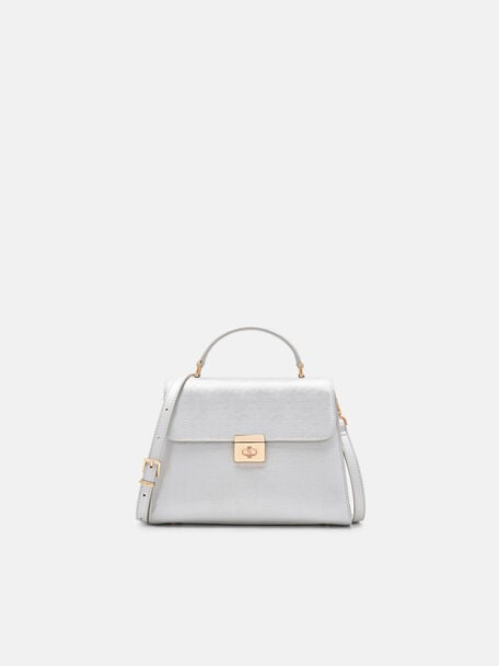 Cameo Leather Handbag, Silver
