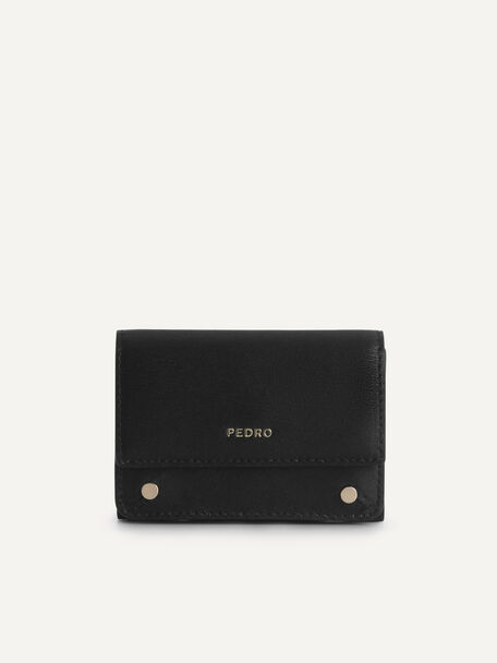 Textured Leather Trifold Wallet, Black