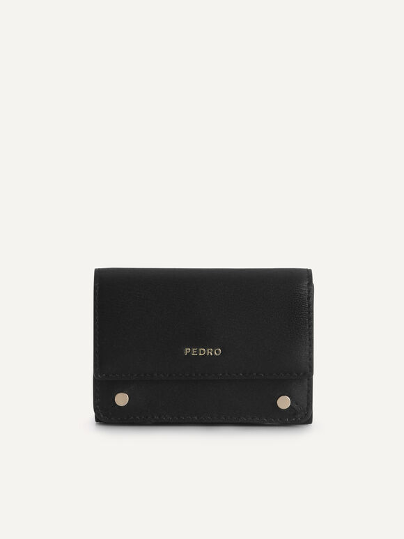 Textured Leather Trifold Wallet, Black