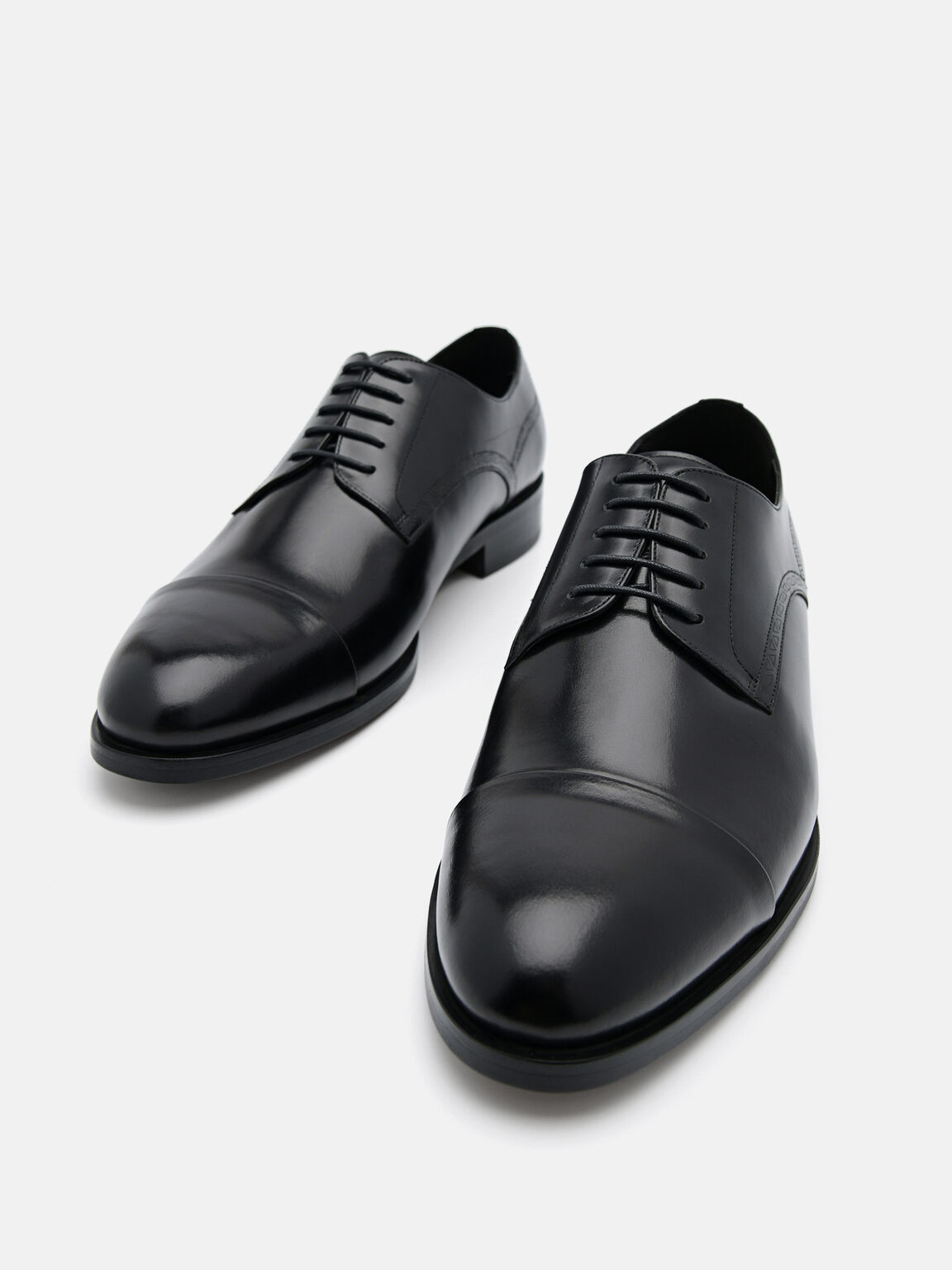 Leather Cap Toe Derby Shoes, Black