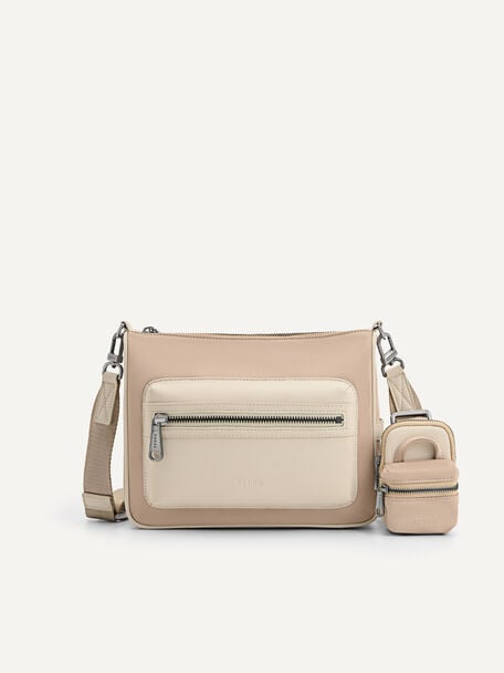 Nylon Sling Bag with Pouch, Beige, hi-res