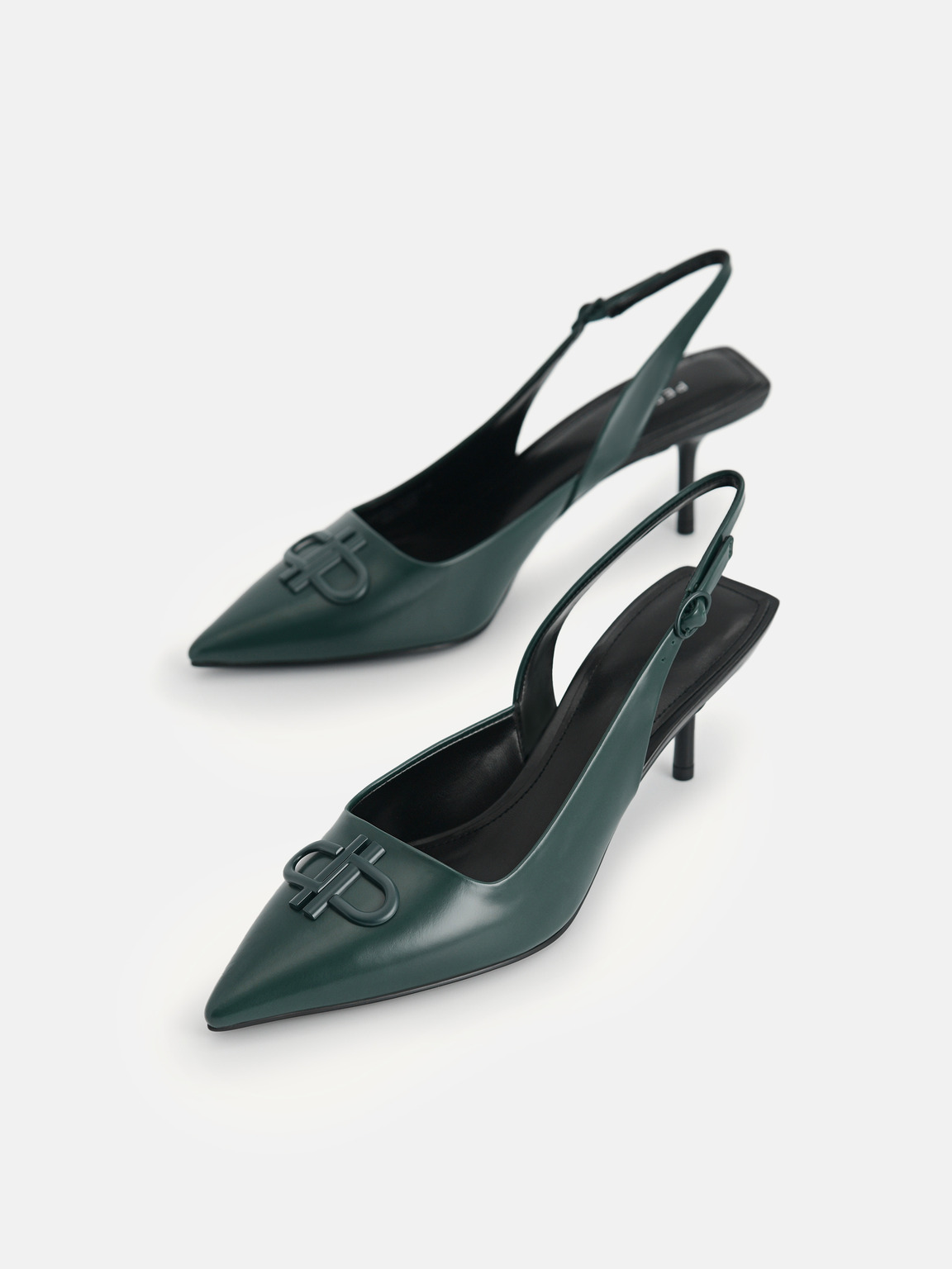PEDRO Icon Leather Pointed Slingback Pumps, Dark Green