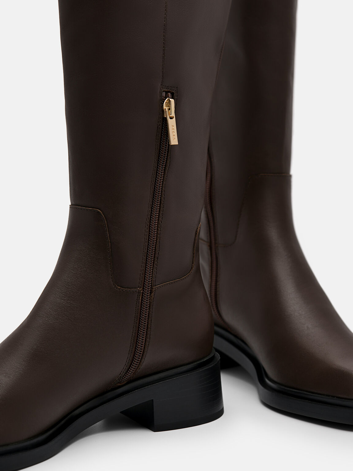 Marion Leather Knee Boots, Dark Brown