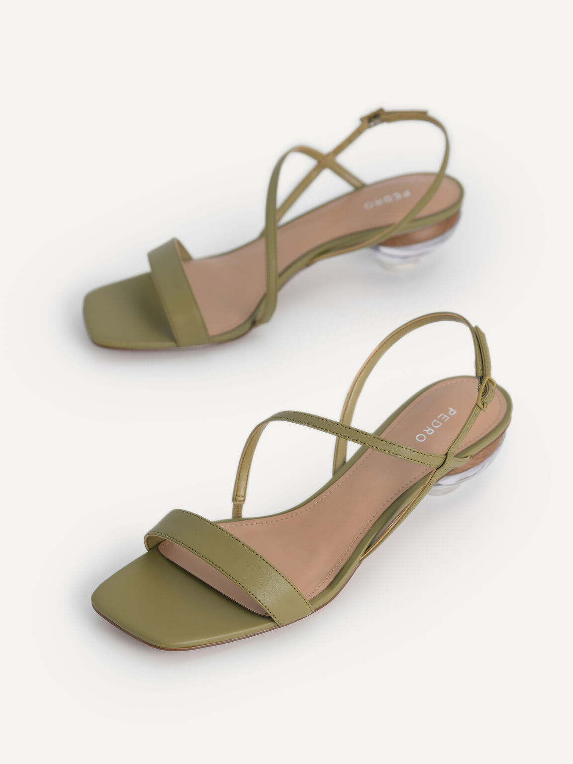 Strappy Sandals with Ornament Heels, Olive