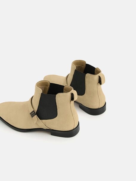 Suede Strapped Boots, Sand
