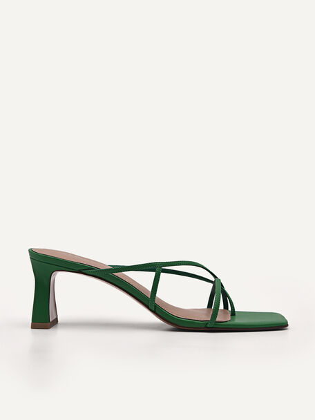 Strappy Toe Loop Heel Sandals, Green