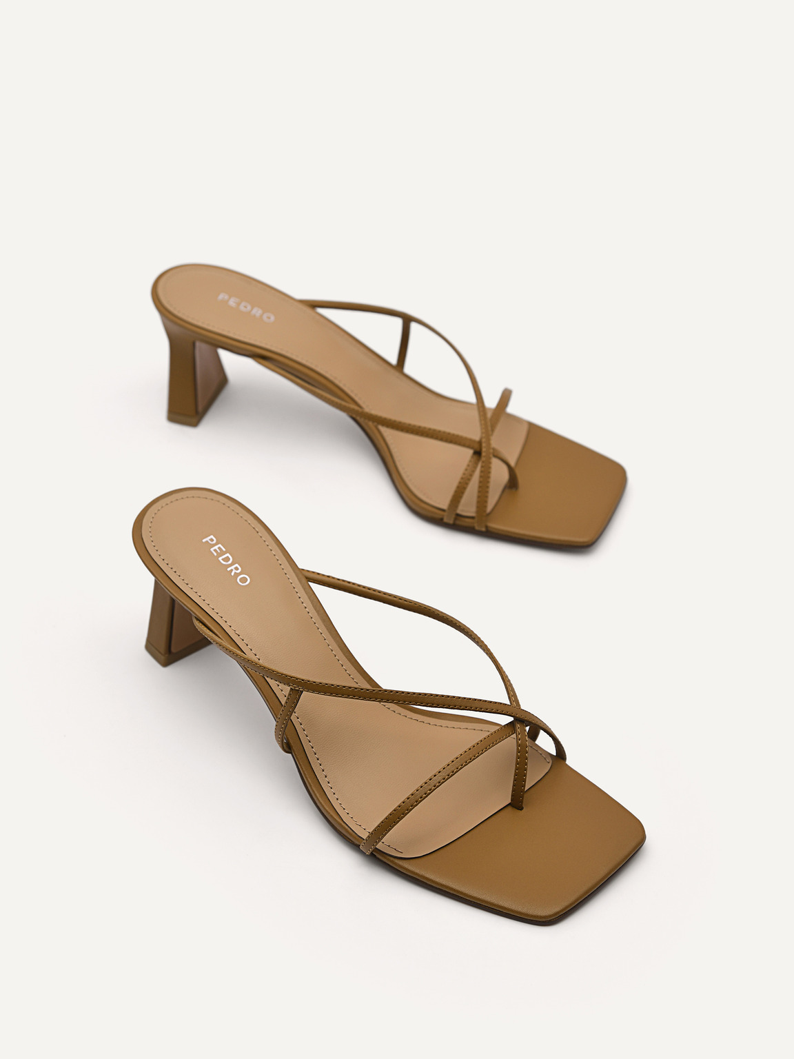 Strappy Toe Loop Heel Sandals, Brown