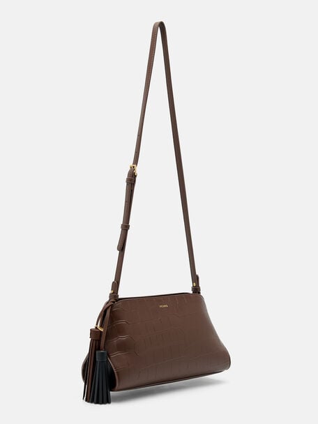 Tassel Shoulder Bag, Dark Brown