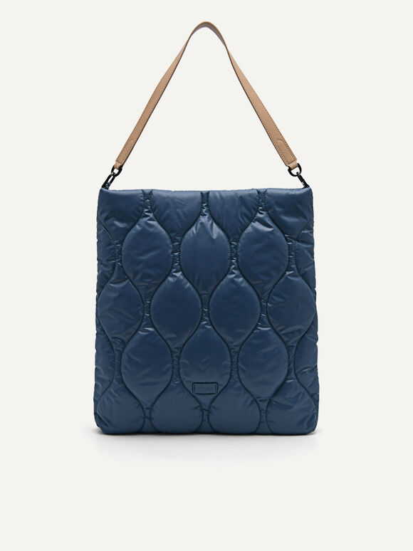 Plush Quilted Single Strap Tote, Navy