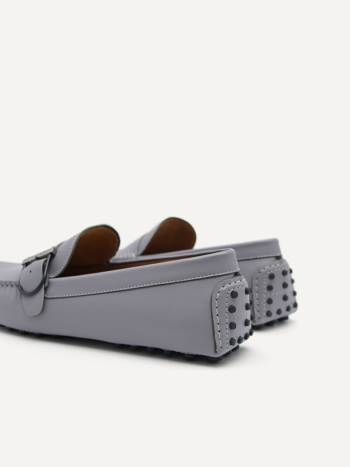 Leather Driving Moccassins with Adjustable Strap, Grey