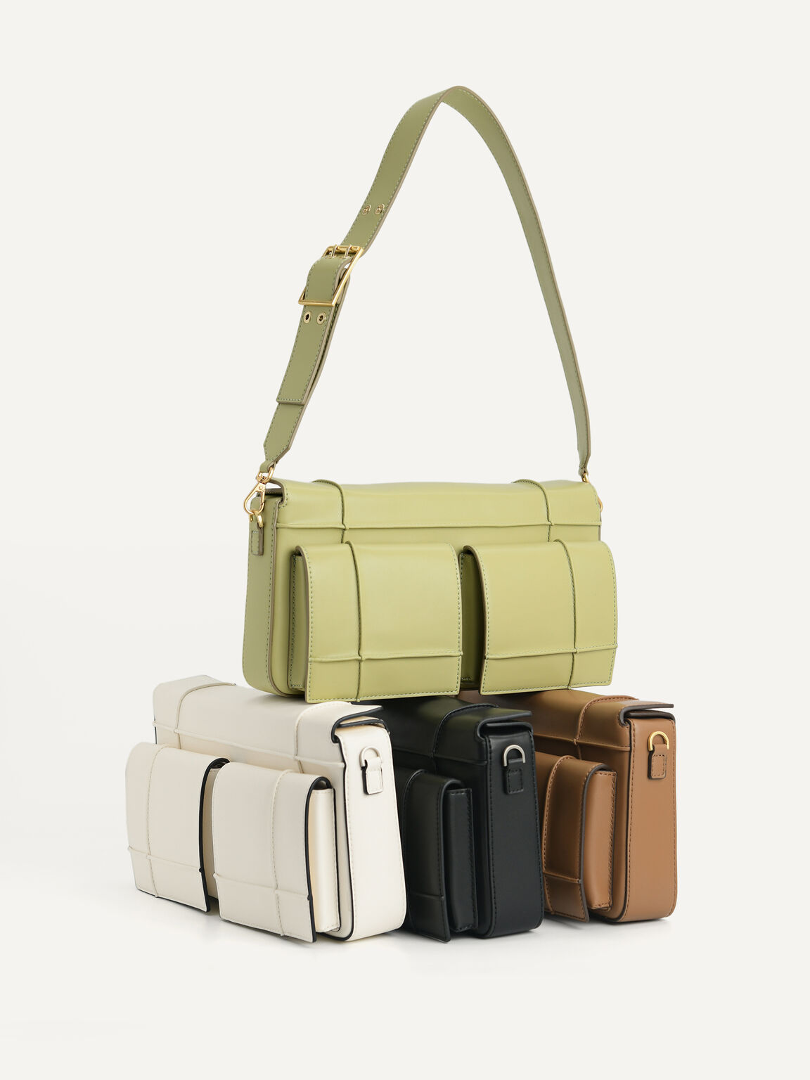 Utility Structured Shoulder Bag, Olive, hi-res