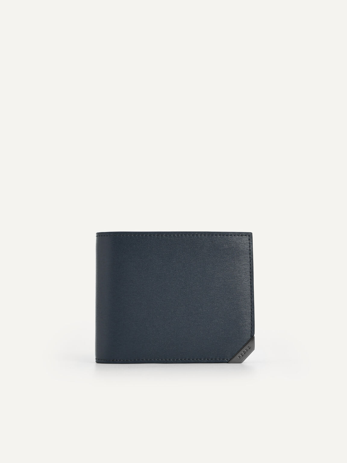 Textured Leather Bi-Fold Wallet with Flip, Navy