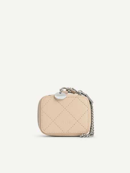 Quilted Pattern Leather Cardholder, Nude