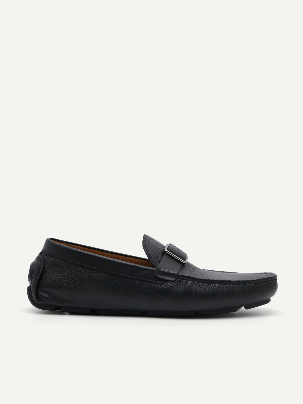 Embossed Leather Moccasins, Black