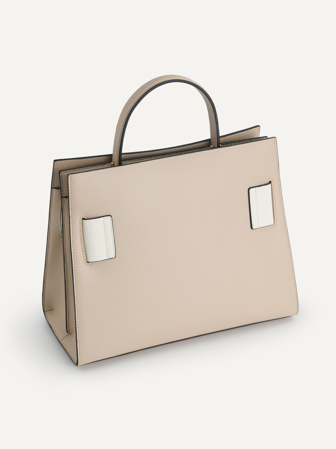 Structured Leather Top Handle Bag, Sand