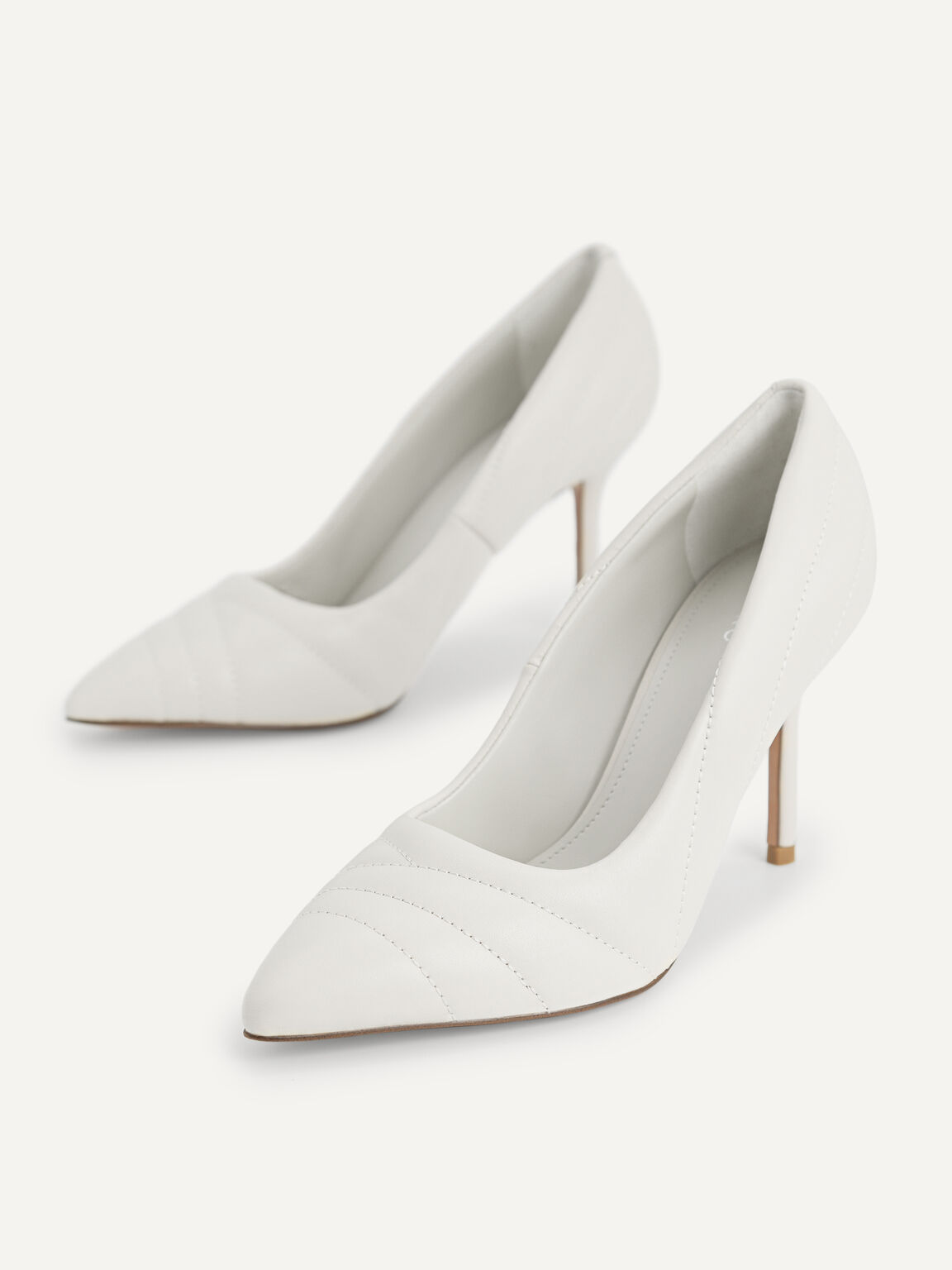Leather Pointed Toe Pumps, Chalk