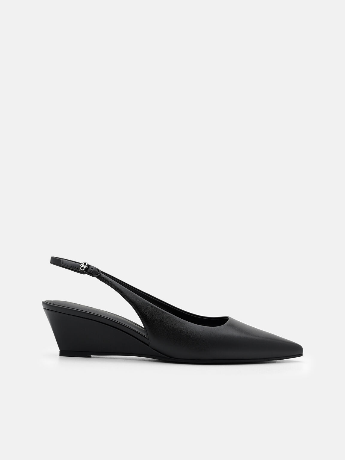 Adena Leather Wedge Slingback Pumps, Black
