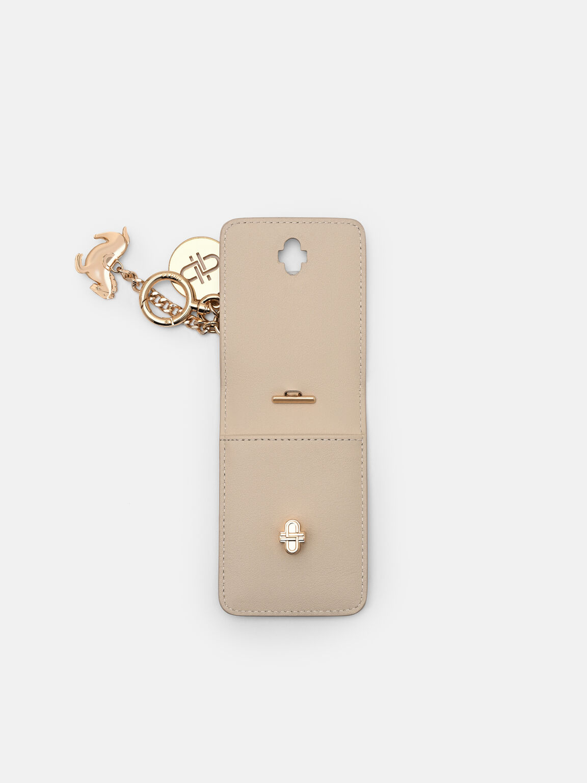 Horse Charm Leather Card Holder, Beige