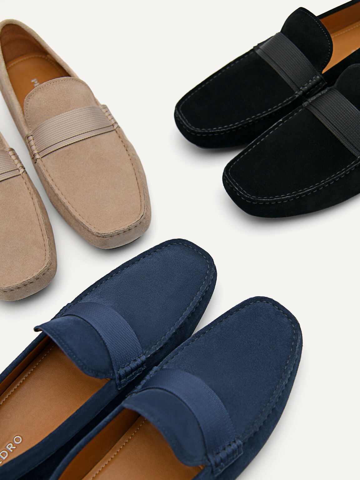 Suede Barcode Driving Moccassins, Navy