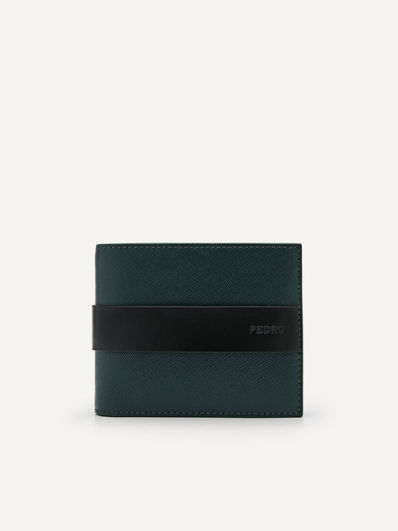Embossed Leather Bi-Fold Flip Wallet, Dark Green