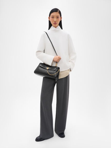 Mirelle Leather Shoulder Bag, Black