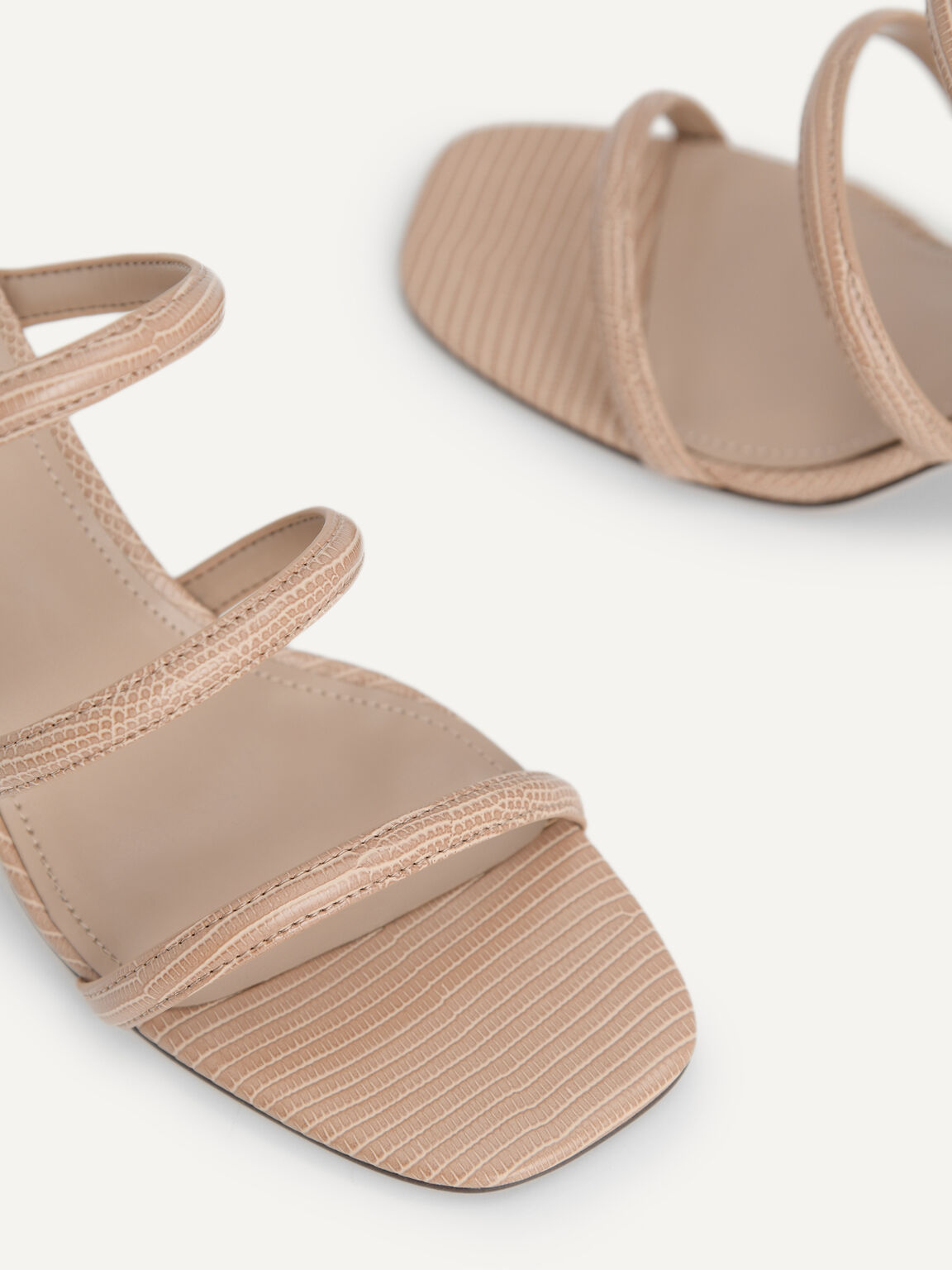 Strappy Heel Lizard-Effect Sandals, Taupe
