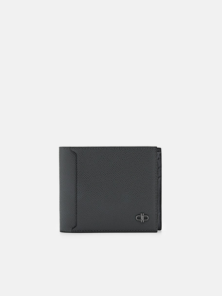 PEDRO Icon 皮革雙折疊貼袋錢包, 深灰色