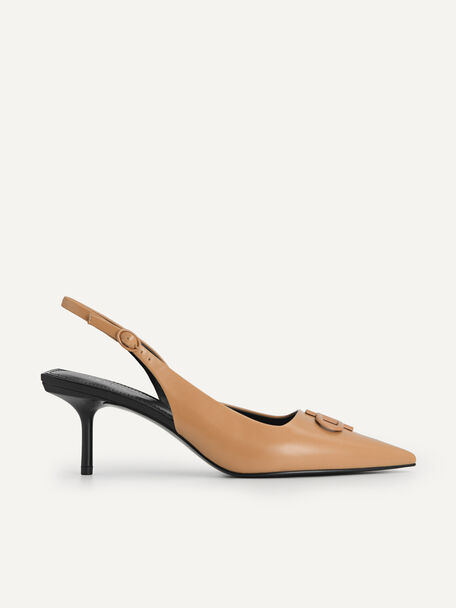Icon Leather Pointed Slingback Pumps, Camel