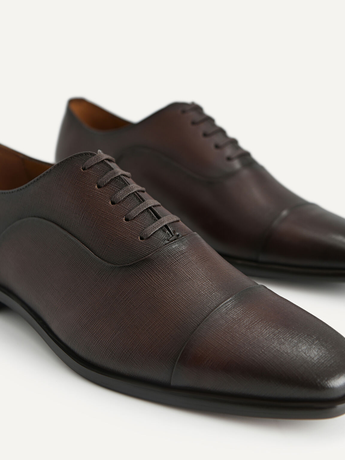 紋理皮革牛津鞋, 棕色, hi-res