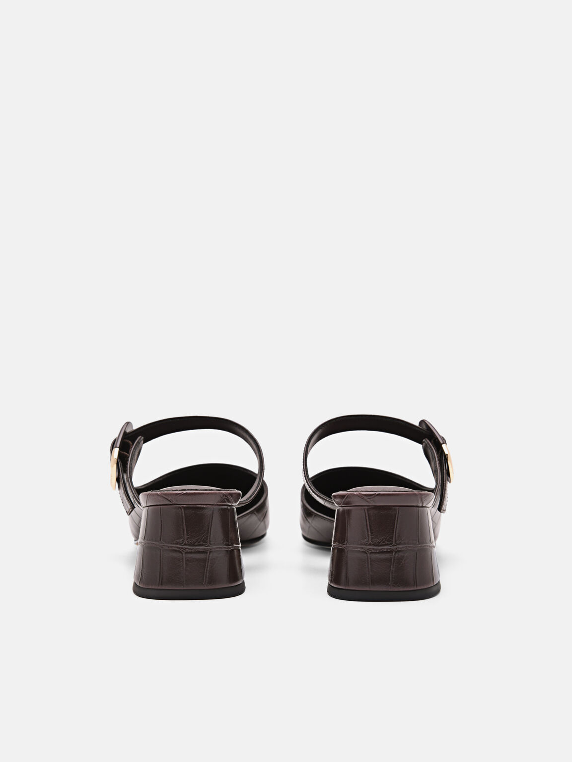 Bridget Embossed Leather Heel Mules, Dark Brown