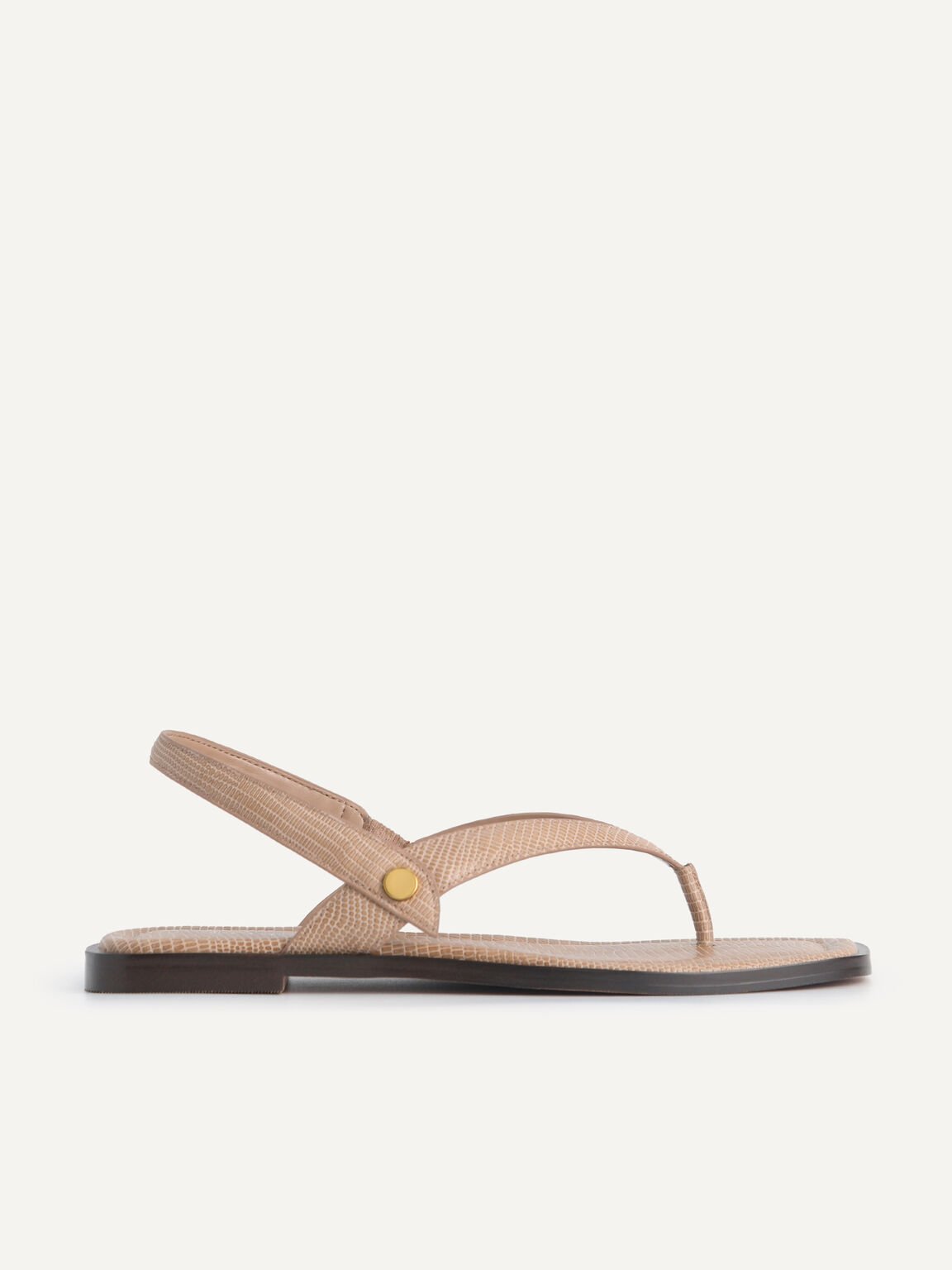 Lizard-Effect Slingback Thong Sandals, Taupe