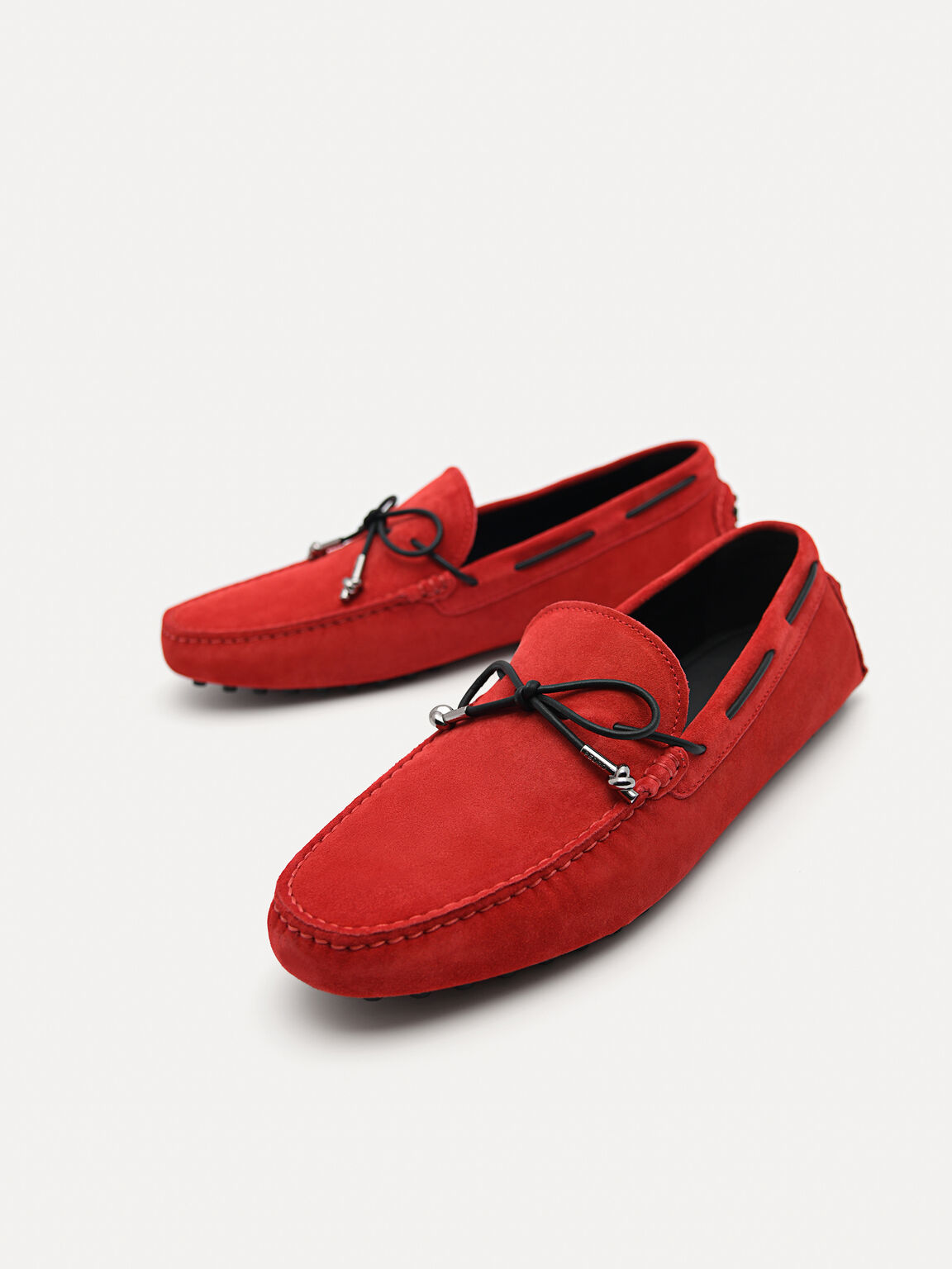 絨面皮革莫卡辛鞋配金屬裝飾鞋帶, 红色