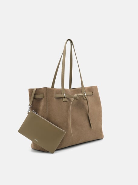 Demi Oversized Suede Tote Bag, Olive