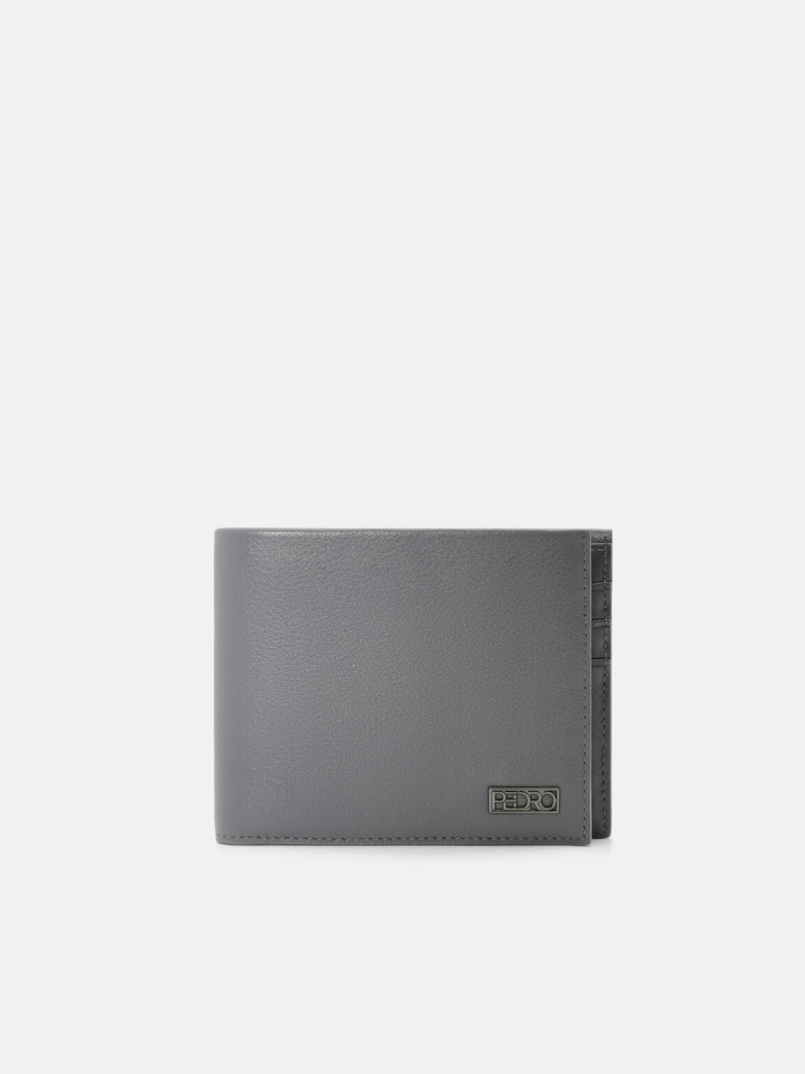 Embossed Leather Bi-Fold Wallet with Insert, Grey Tumble