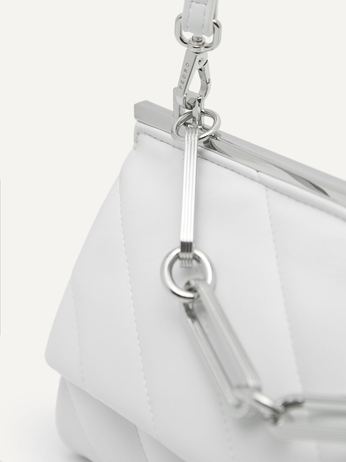Quilted Front Flap Shoulder Bag, White