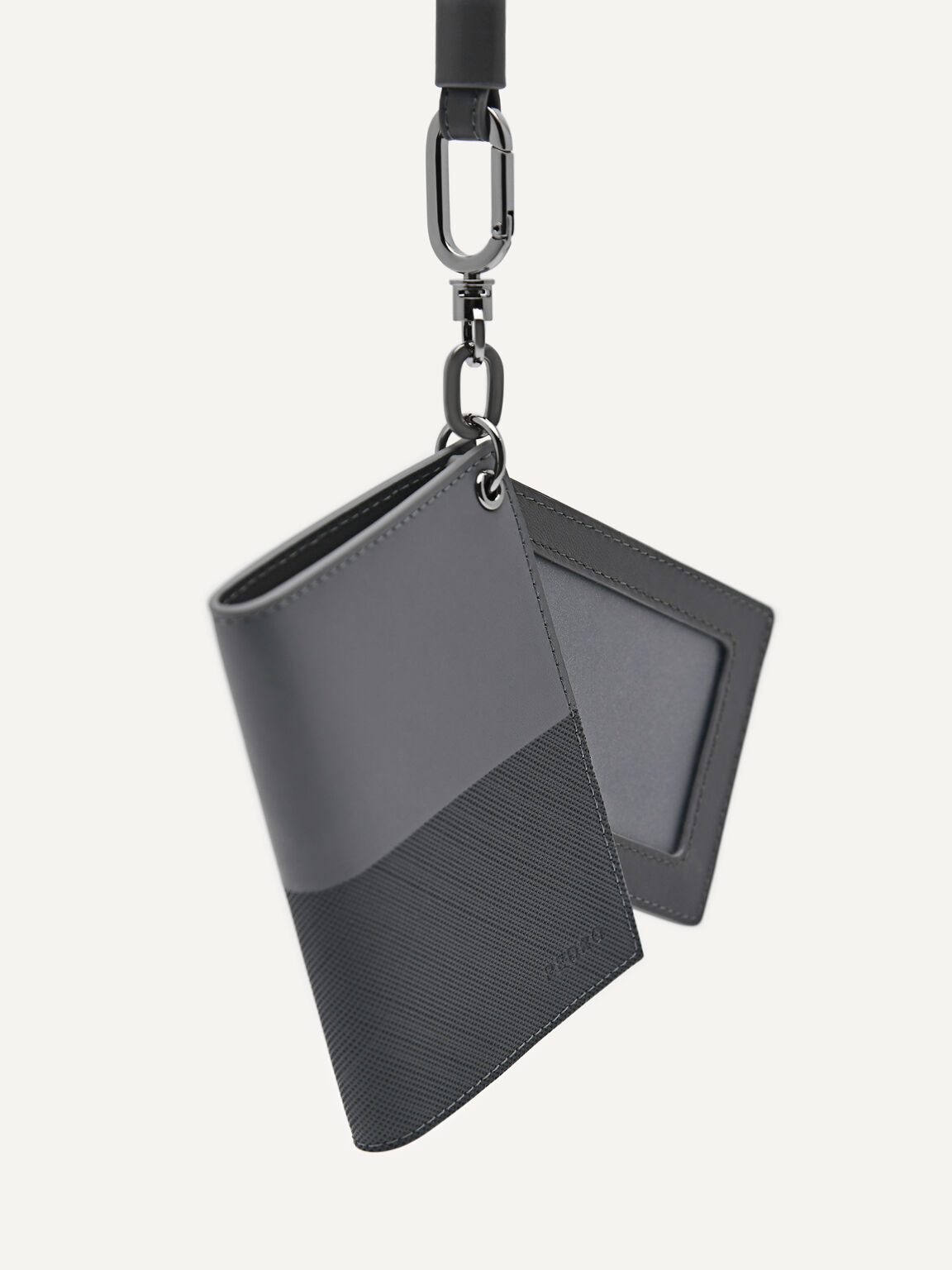 Leather Poly Texture Card Holder with Lanyard, Grey