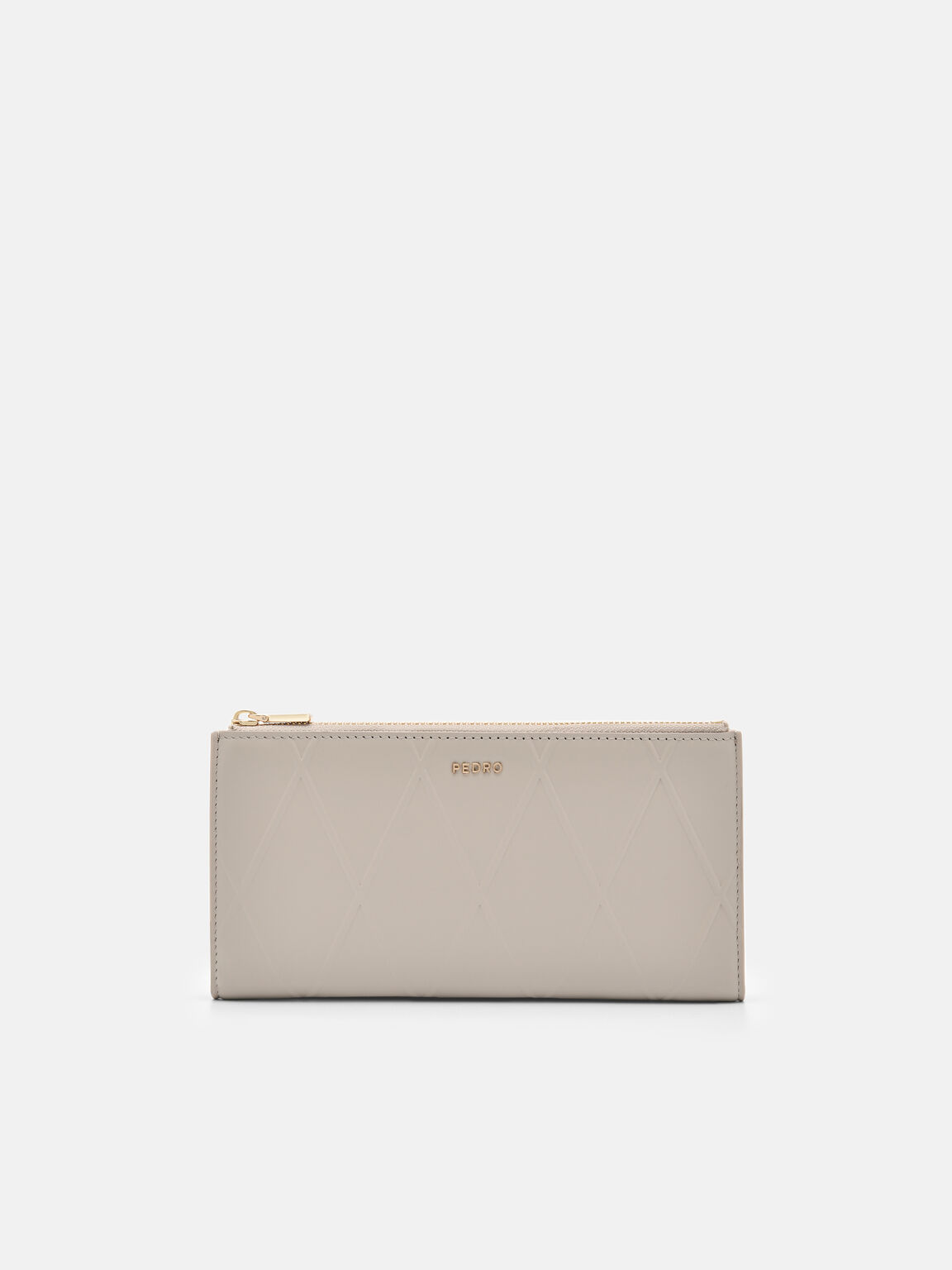 Leather Bi-Fold Long Wallet, Taupe