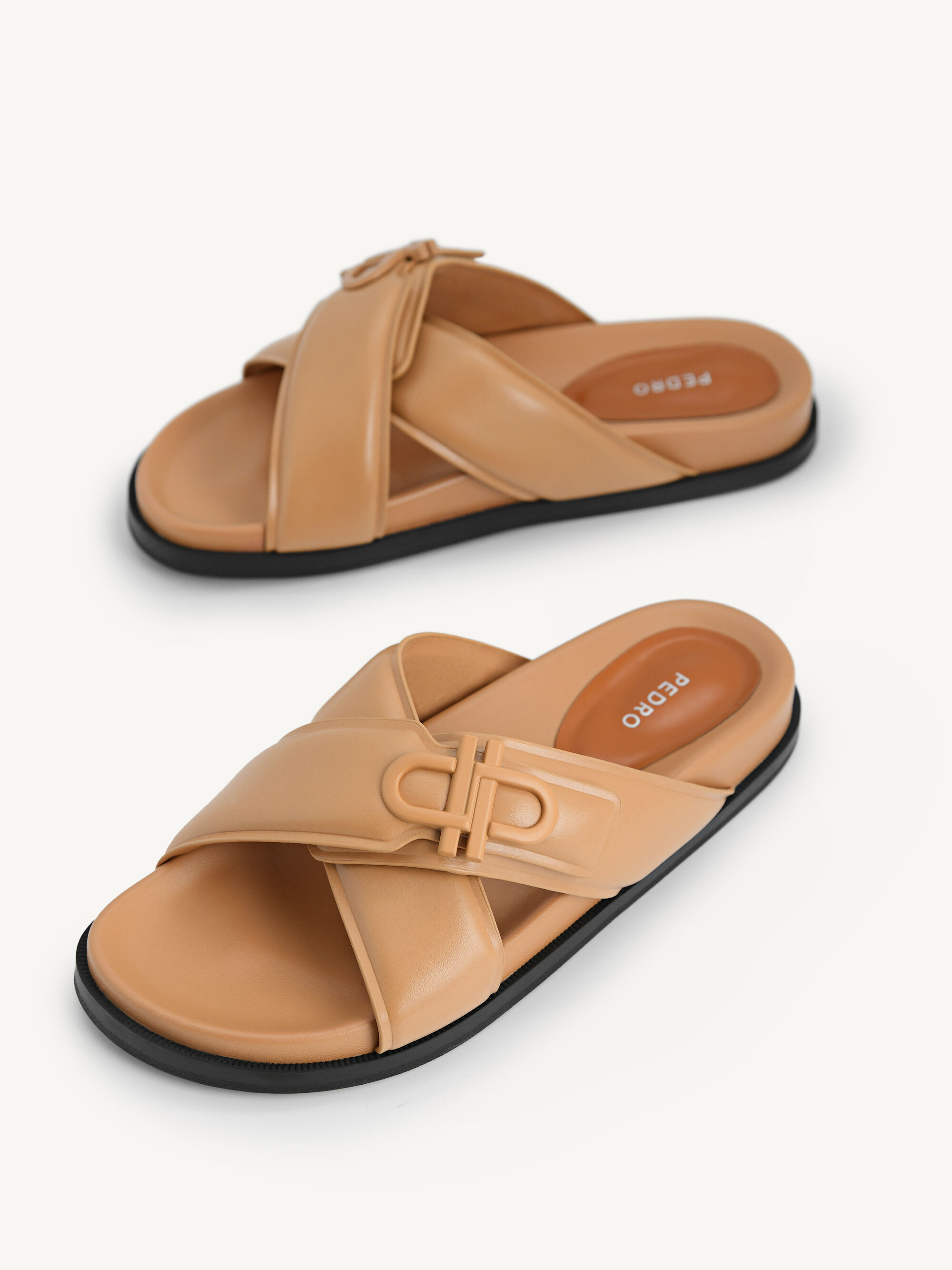 Camel Icon Cross Strap Platform Sliders 