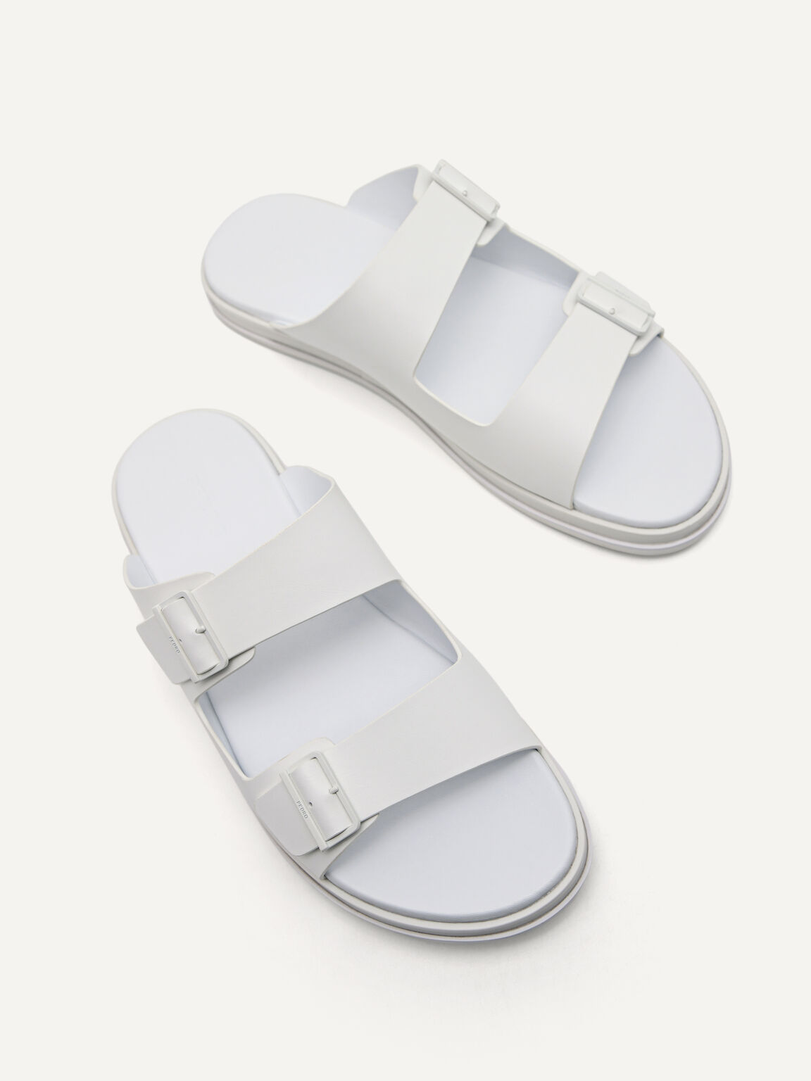 Monochrome Double Strap Slide Sandals, White