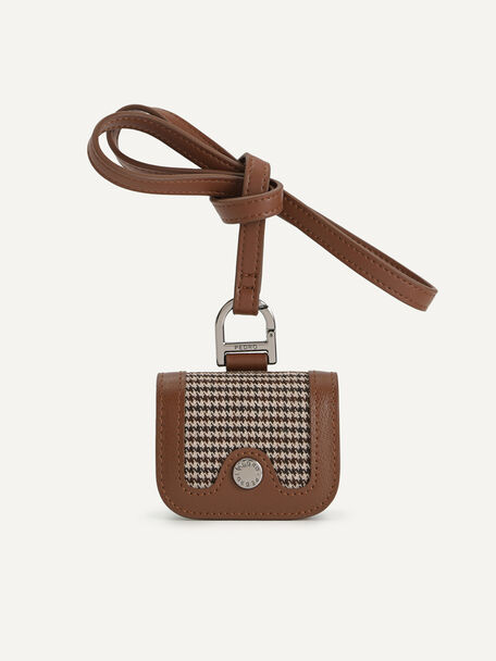 Houndstooth Leather Airpods Case, Dark Brown, hi-res
