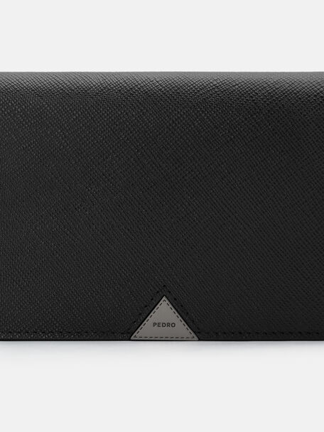 Saffiano Leather Long Card Holder, Black